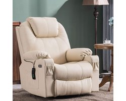Luxe Elektrische Relaxfauteuil met Massage en Warmtefunctie - Crème – foto 2