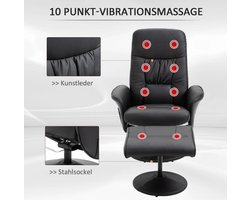 Luxe Relaxfauteuil met Massagefunctie en Voetenbank - 360° Draaibaar - Zwart Kunstleer – foto 1