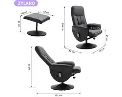 Luxe Relaxfauteuil met Massagefunctie en Voetenbank - 360° Draaibaar - Zwart Kunstleer – foto 3
