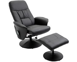 Luxe Relaxfauteuil met Massagefunctie en Voetenbank - 360° Draaibaar - Zwart Kunstleer – foto 5