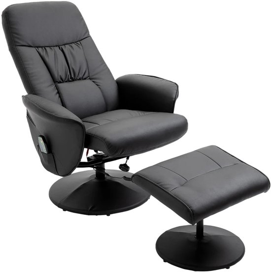 Luxe Relaxfauteuil met Massagefunctie en Voetenbank - 360° Draaibaar - Zwart Kunstleer – foto 6