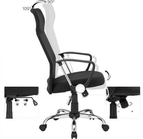 Ergonomische Bureaustoel met Comfortabele Zitting en Schommelfunctie Zwart – foto 3