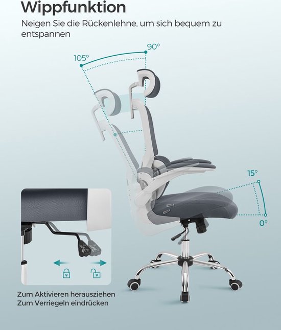 Ergonomische Bureaustoel met Dynamische Rugsteun en Verstelbare Hoofdsteun – foto 6