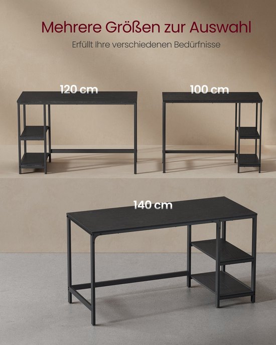 Veelzijdig Bureau met Ruim Werkblad en Stalen Poten - 100 x 50 cm - Zwart – foto 3