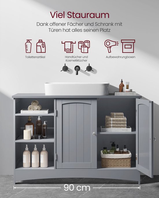 Extra Lange Wastafelonderkast met 2 Deuren - Grijs MDF – foto 4