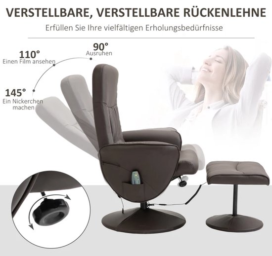 Luxe Relaxfauteuil met Voetensteun en Massagefunctie - Bruin Kunstleer – foto 3