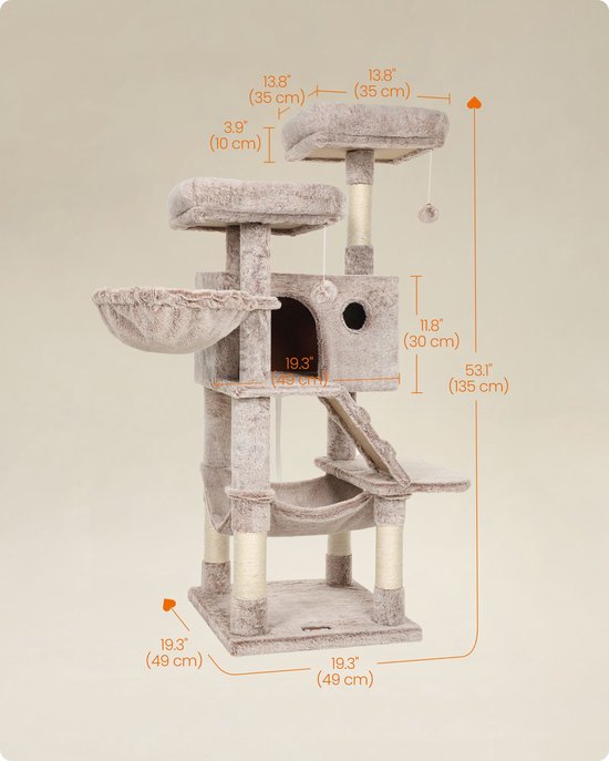 Luxe Kattenverblijf met Krabpaal en Klimconstructie – Ombre Bruin Wit – foto 2