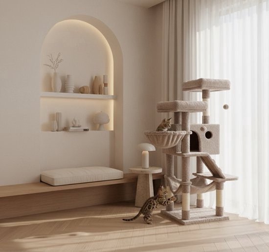 Luxe Kattenverblijf met Krabpaal en Klimconstructie – Ombre Bruin Wit – foto 6