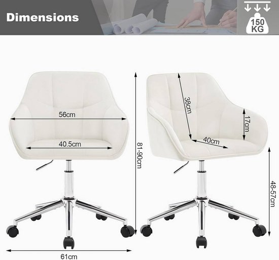 Comfortabele Ergonomische Bureaustoel van Fluweel - Verstelbaar en Draaibaar – foto 6