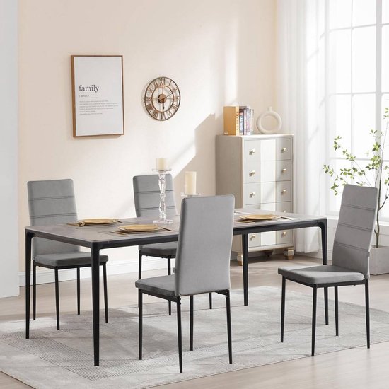 Set van 4 Fluwelen Eetkamerstoelen met Hoge Rugleuning en Metalen Poten – foto 1