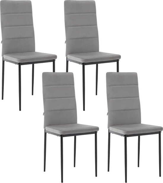 Set van 4 Fluwelen Eetkamerstoelen met Hoge Rugleuning en Metalen Poten – foto 5