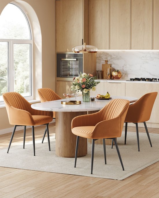 Fluwelen Accentstoel met Houten Blad en Metalen Poten – foto 5