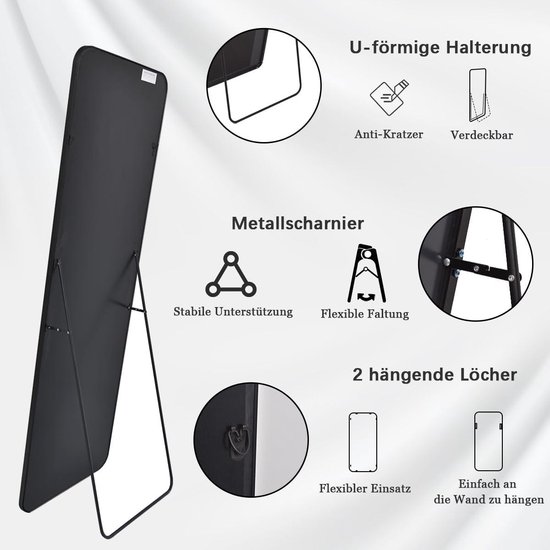 Elegante Staande Spiegel met Afgeronde Hoeken - Full-Body 160 x 40 cm – foto 5