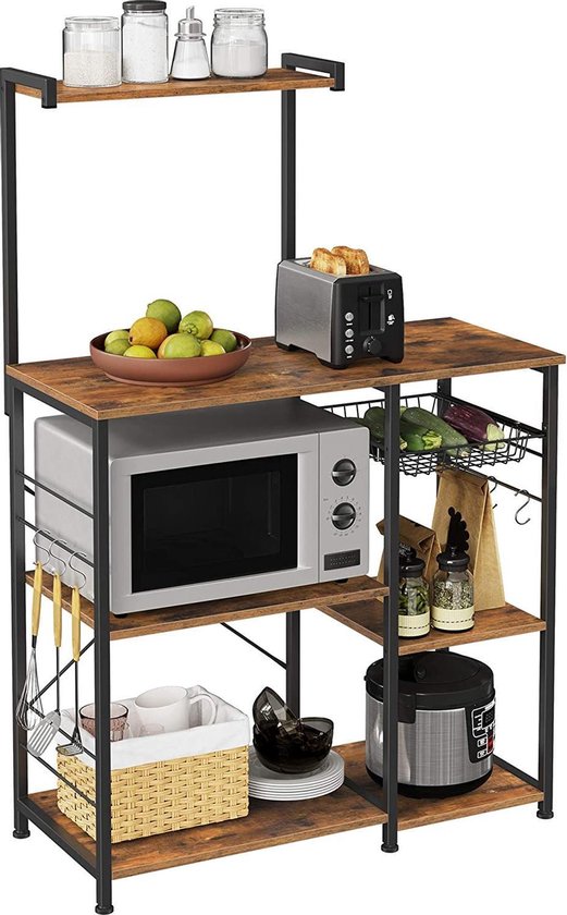 Multifunctionele Keukenplank met Opbergmand en Haken - Industrieel Design – foto 1