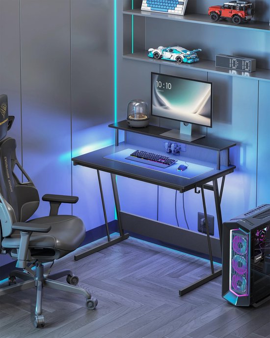 Geavanceerd Gamingbureau met LED Verlichting en Ergonomische Monitorverhoger – foto 6
