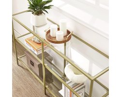 Luxe Consoletafel met Goudkleurig Metalen Frame en 3 Niveaus van Gehard Glas – foto 4