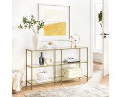 Luxe Consoletafel met Goudkleurig Metalen Frame en 3 Niveaus van Gehard Glas – foto 6