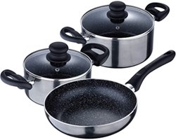 Complete Pannenset Inductie met Glazen Deksel - 3-Delig Zwart – foto 1