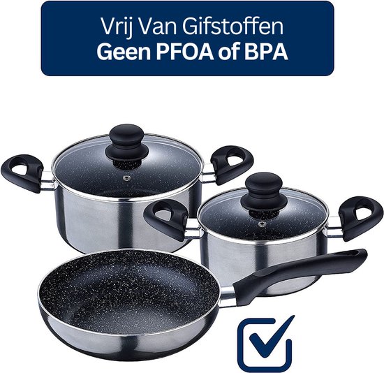 Complete Pannenset Inductie met Glazen Deksel - 3-Delig Zwart – foto 3