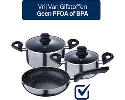 Complete Pannenset Inductie met Glazen Deksel - 3-Delig Zwart – foto 4