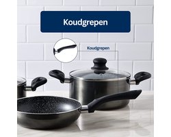 Complete Pannenset Inductie met Glazen Deksel - 3-Delig Zwart – foto 5