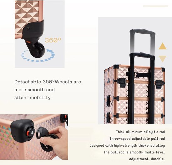 Veelzijdige 3-in-1 Make-up Trolley Koffer met Stille Wielen - Blauw – foto 4