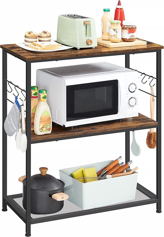 Multifunctioneel Keukenrek met 3 Planken en Haken - Industrieel Design – foto 4