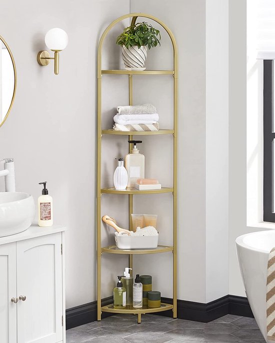 Luxe Hoekkast met Glazen Planken en Goudkleurig Frame – foto 3