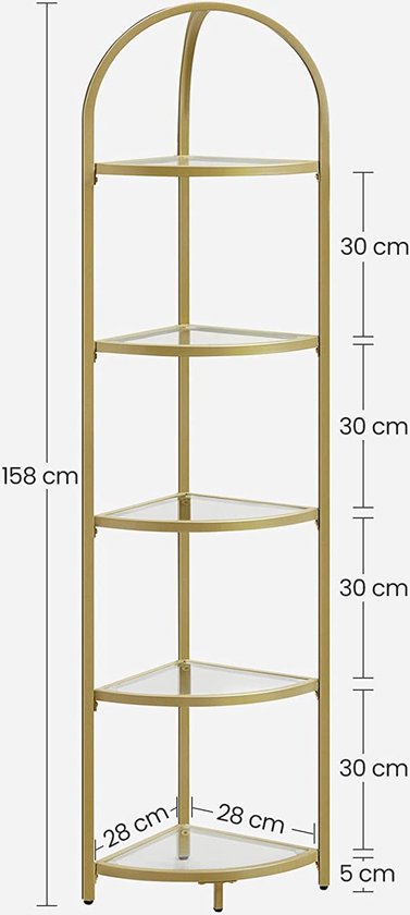 Luxe Hoekkast met Glazen Planken en Goudkleurig Frame – foto 5
