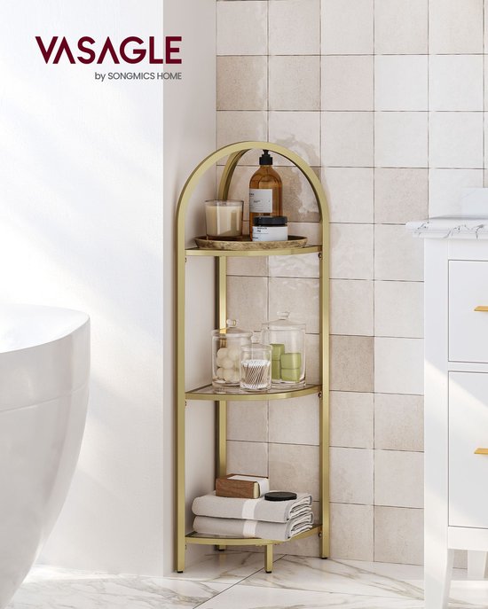 Elegante Hoekplank met Drie Glazen Niveaus – Goud metallic – foto 3