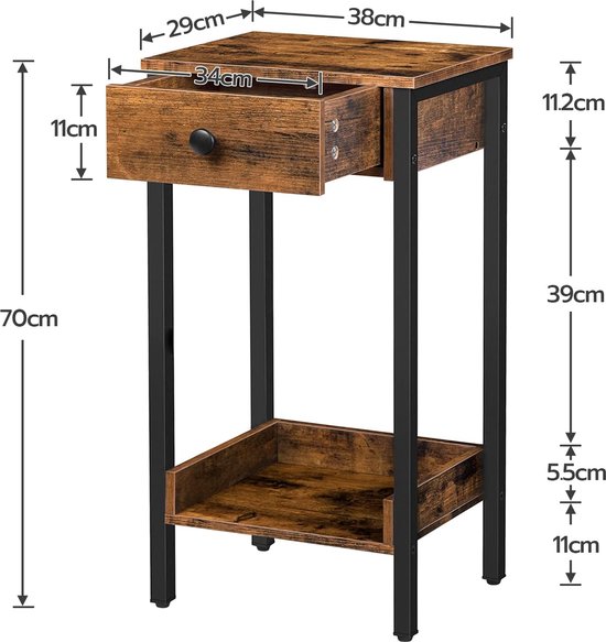 Industriële Bijzettafel met Lade en Plank - Compact en Stijlvol – foto 1