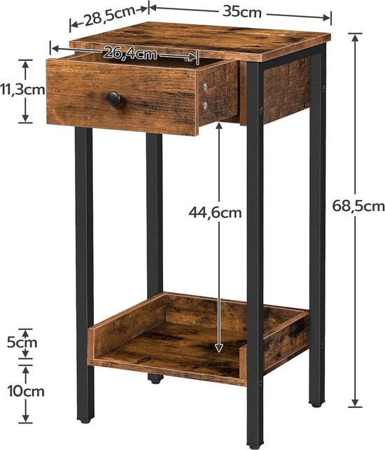 Industriële Bijzettafel met Lade en Plank - Compact en Stijlvol – foto 3