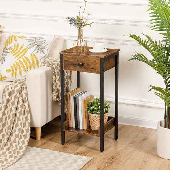 Industriële Bijzettafel met Lade en Plank - Compact en Stijlvol – foto 5