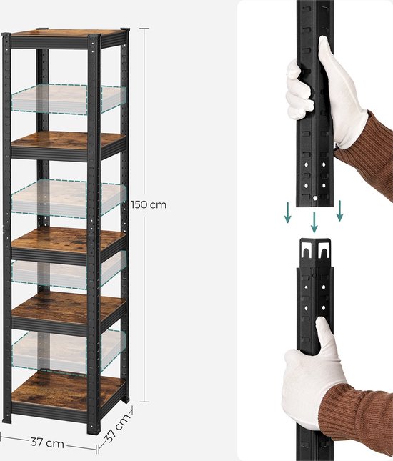 Veelzijdige Industriële Stellingkast - Set van 2 - Metaal en MDF - 150 cm – foto 5