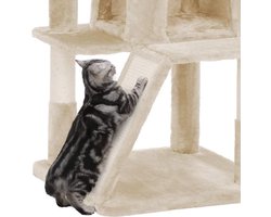 Luxe Krabpaal met Kattenhuis en Mand - Beige Fluweel – foto 1