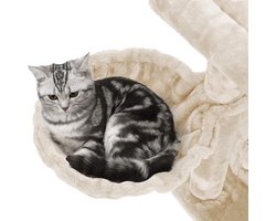 Luxe Krabpaal met Kattenhuis en Mand - Beige Fluweel – foto 3