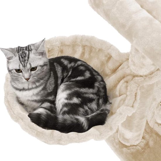 Luxe Krabpaal met Kattenhuis en Mand - Beige Fluweel – foto 4