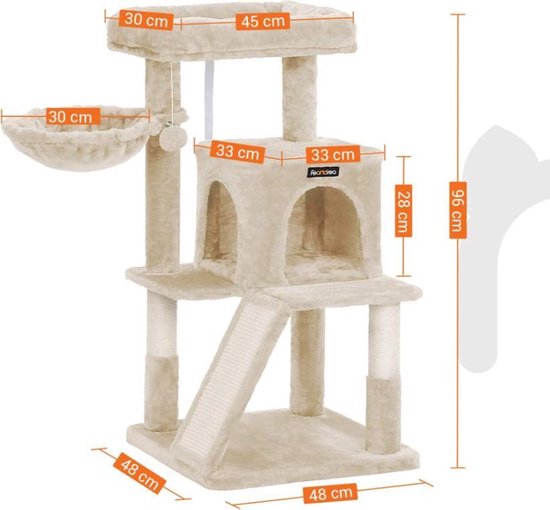 Luxe Krabpaal met Kattenhuis en Mand - Beige Fluweel – foto 6