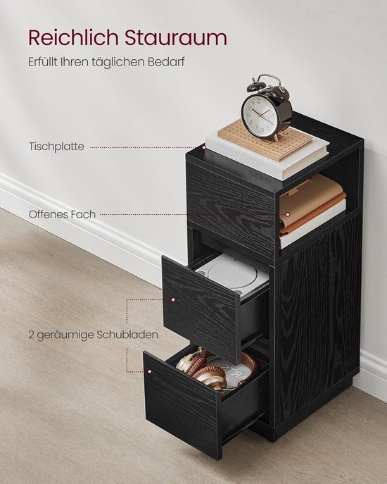 Elegante Nachtkastjes Set – Ebbenhout Zwart met Lades – foto 5