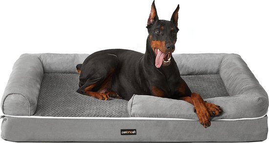 Orthopedisch hondenbed met zachte vulling en opstaande randen - 120 x 85 x 25 cm - Lichtgrijs – foto 5