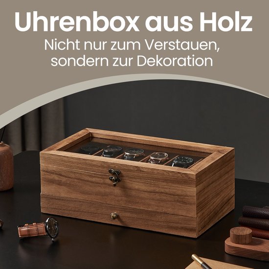 Luxe Houten Horlogedoos met Glazen Deksel voor 12 Horloges – foto 4