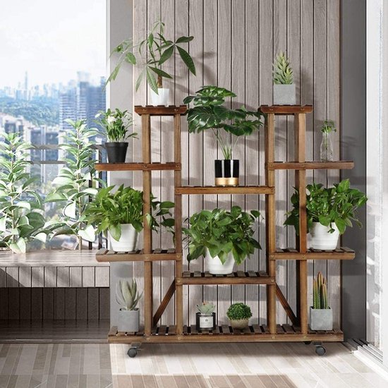 Houten Bloemenrek met 6 Niveaus en Wielen voor Binnen en Buiten – foto 5