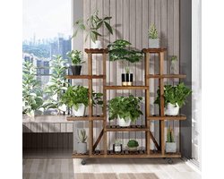 Houten Bloemenrek met 6 Niveaus en Wielen voor Binnen en Buiten – foto 6