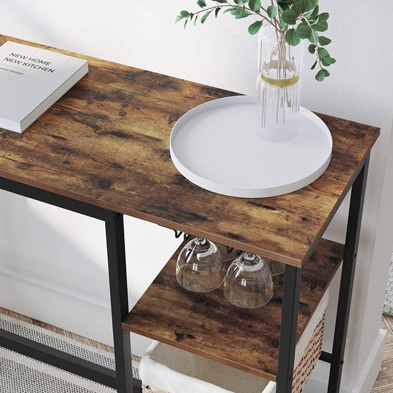 Industriële Bartafel met Wijnrekken en Glasophanging – Vintage Bruin/Zwart – foto 4