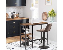 Industriële Bartafel met Wijnrekken en Glasophanging – Vintage Bruin/Zwart – foto 5