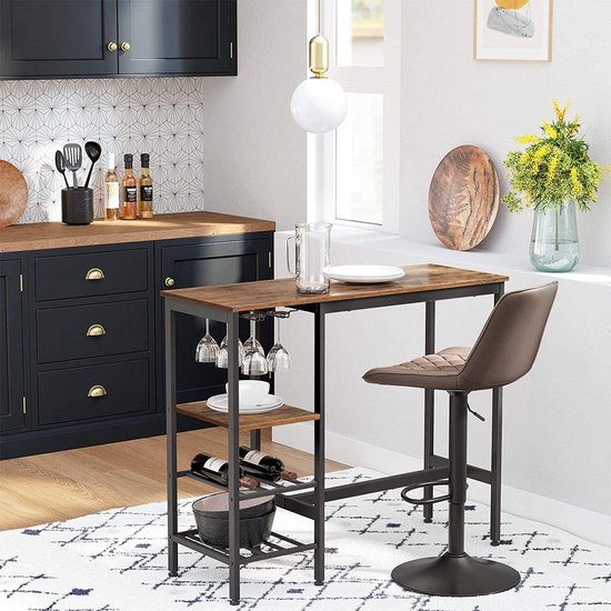 Industriële Bartafel met Wijnrekken en Glasophanging – Vintage Bruin/Zwart – foto 6