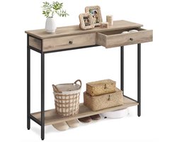Stijlvolle Haltafel met 2 Lades - Beige Houtlook & Zwart Metaal - 100x30x80cm – foto 1