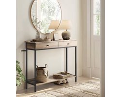 Stijlvolle Haltafel met 2 Lades - Beige Houtlook & Zwart Metaal - 100x30x80cm – foto 5