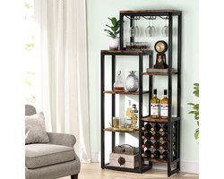 Industriële Wijnkast met Glazenhouders - Bruin Hout & Zwart Metaal – foto 2