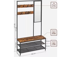 Industriële Kapstok met Schoenenrek en Spiegel - Ruimtebesparend Design – foto 2